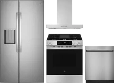 4 Piece Package Includes Refrigerator, Range, Hood And Dishwasher