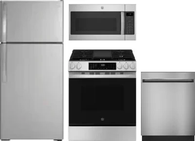 4 Piece Package Includes Refrigerator, Range, Microwave And Dishwasher