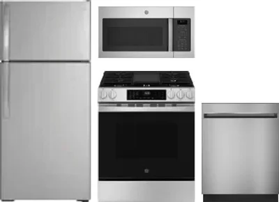 4 Piece Package Includes Refrigerator, Range, Microwave And Dishwasher