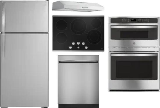 5 Piece Package Includes Refrigerator, Cooktop, Wall Oven, Hood And Dishwasher