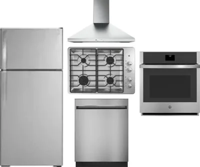 5 Piece Package Includes Refrigerator, Cooktop, Wall Oven, Hood And Dishwasher