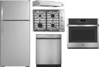 5 Piece Package Includes Refrigerator, Cooktop, Wall Oven, Hood And Dishwasher