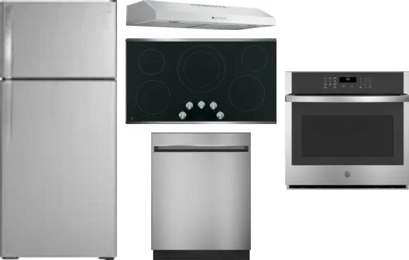 5 Piece Package Includes Refrigerator, Cooktop, Wall Oven, Hood And Dishwasher
