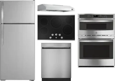 5 Piece Package Includes Refrigerator, Cooktop, Wall Oven, Hood And Dishwasher