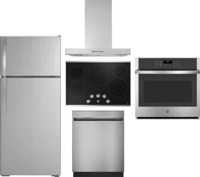 5 Piece Package Includes Refrigerator, Cooktop, Wall Oven, Hood And Dishwasher