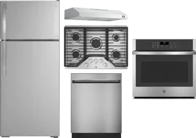 5 Piece Package Includes Refrigerator, Cooktop, Wall Oven, Hood And Dishwasher