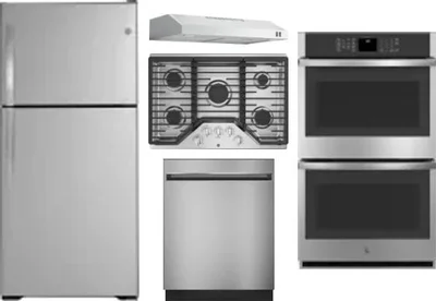 5 Piece Package Includes Refrigerator, Cooktop, Wall Oven, Hood And Dishwasher