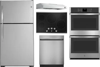 5 Piece Package Includes Refrigerator, Cooktop, Wall Oven, Hood And Dishwasher