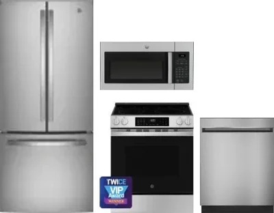 4 Piece Package Includes Refrigerator, Range, Microwave And Dishwasher
