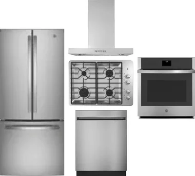 5 Piece Package Includes Refrigerator, Cooktop, Wall Oven, Hood And Dishwasher