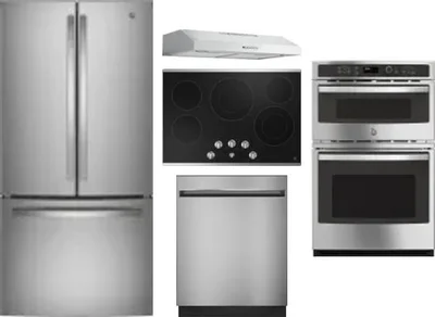 5 Piece Package Includes Refrigerator, Cooktop, Wall Oven, Hood And Dishwasher