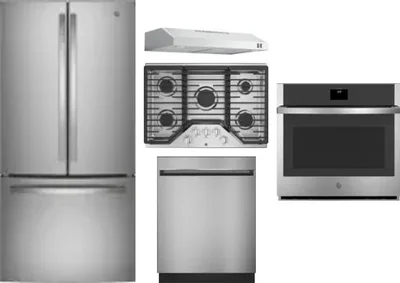 5 Piece Package Includes Refrigerator, Cooktop, Wall Oven, Hood And Dishwasher