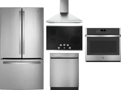 5 Piece Package Includes Refrigerator, Cooktop, Wall Oven, Hood And Dishwasher
