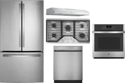 5 Piece Package Includes Refrigerator, Cooktop, Wall Oven, Hood And Dishwasher