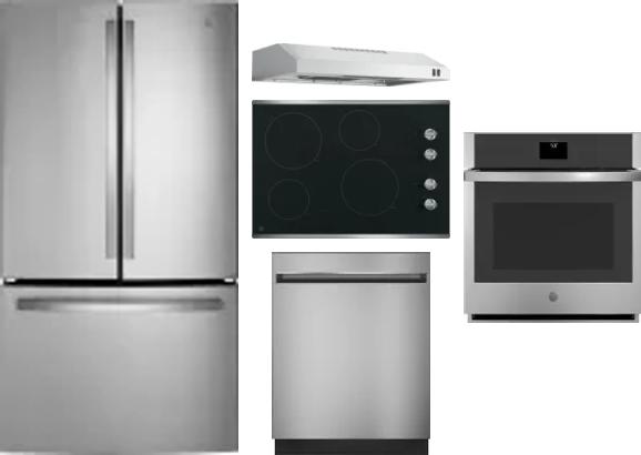 5 Piece Package Includes Refrigerator, Cooktop, Wall Oven, Hood And Dishwasher