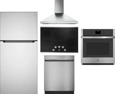 5 Piece Package Includes Refrigerator, Cooktop, Wall Oven, Hood And Dishwasher