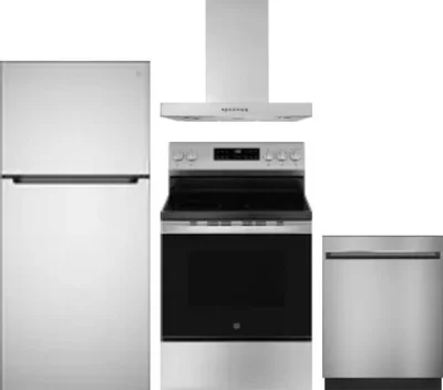 4 Piece Package Includes Refrigerator, Range, Hood And Dishwasher