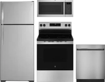 4 Piece Package Includes Refrigerator, Range, Microwave And Dishwasher