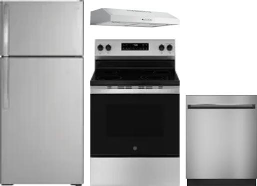4 Piece Package Includes Refrigerator, Range, Hood And Dishwasher
