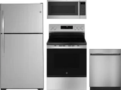4 Piece Package Includes Refrigerator, Range, Microwave And Dishwasher