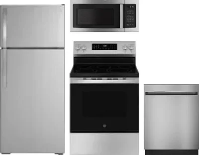 4 Piece Package Includes Refrigerator, Range, Microwave And Dishwasher