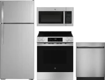 4 Piece Package Includes Refrigerator, Range, Microwave And Dishwasher
