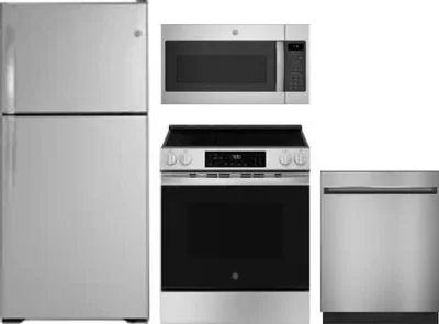 4 Piece Package Includes Refrigerator, Range, Microwave And Dishwasher