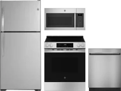 4 Piece Package Includes Refrigerator, Range, Microwave And Dishwasher