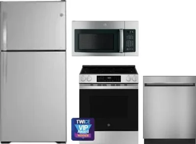 4 Piece Package Includes Refrigerator, Range, Microwave And Dishwasher