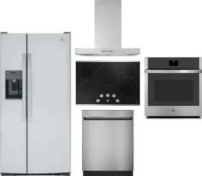 5 Piece Package Includes Refrigerator, Cooktop, Wall Oven, Hood And Dishwasher
