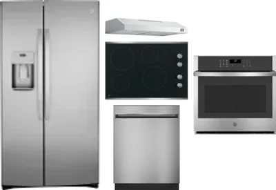 5 Piece Package Includes Refrigerator, Cooktop, Wall Oven, Hood And Dishwasher