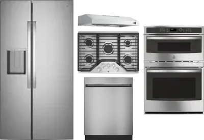 5 Piece Package Includes Refrigerator, Cooktop, Wall Oven, Hood And Dishwasher