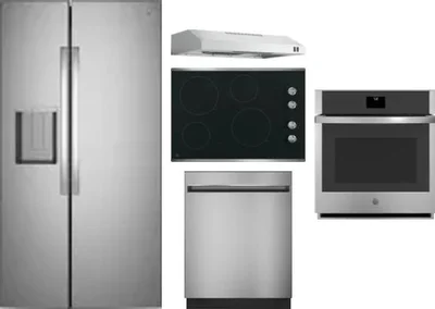 5 Piece Package Includes Refrigerator, Cooktop, Wall Oven, Hood And Dishwasher