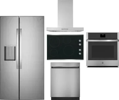 5 Piece Package Includes Refrigerator, Cooktop, Wall Oven, Hood And Dishwasher