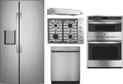 5 Piece Package Includes Refrigerator, Cooktop, Wall Oven, Hood And Dishwasher