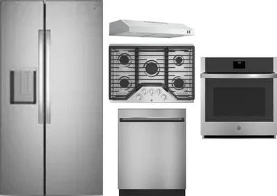 5 Piece Package Includes Refrigerator, Cooktop, Wall Oven, Hood And Dishwasher