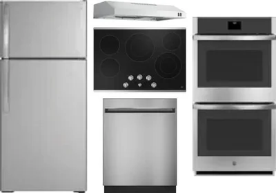 5 Piece Package Includes Refrigerator, Cooktop, Wall Oven, Hood And Dishwasher