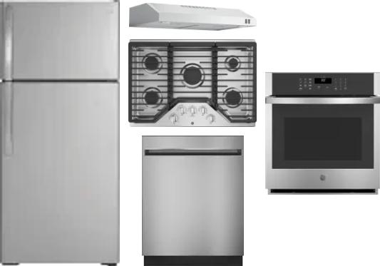5 Piece Package Includes Refrigerator, Cooktop, Wall Oven, Hood And Dishwasher