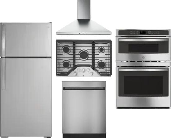 5 Piece Package Includes Refrigerator, Cooktop, Wall Oven, Hood And Dishwasher