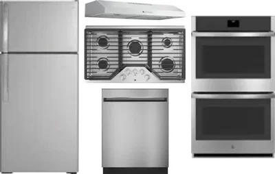 5 Piece Package Includes Refrigerator, Cooktop, Wall Oven, Hood And Dishwasher