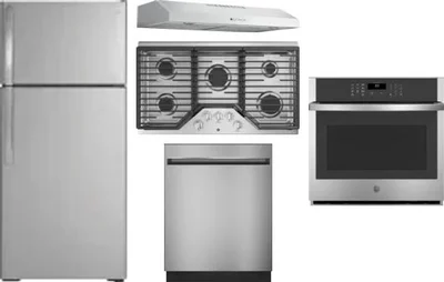 5 Piece Package Includes Refrigerator, Cooktop, Wall Oven, Hood And Dishwasher