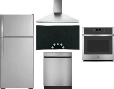 5 Piece Package Includes Refrigerator, Cooktop, Wall Oven, Hood And Dishwasher