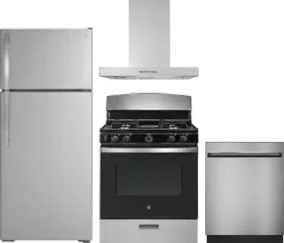 4 Piece Package Includes Refrigerator, Range, Hood And Dishwasher