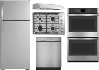 5 Piece Package Includes Refrigerator, Cooktop, Wall Oven, Hood And Dishwasher