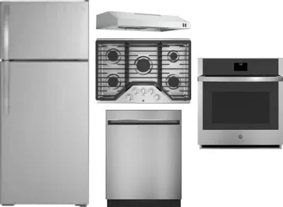 5 Piece Package Includes Refrigerator, Cooktop, Wall Oven, Hood And Dishwasher