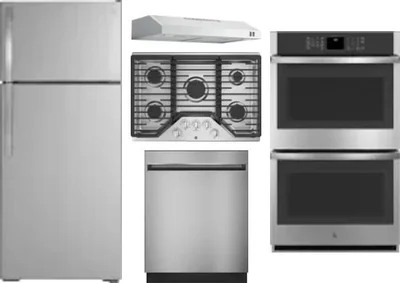 5 Piece Package Includes Refrigerator, Cooktop, Wall Oven, Hood And Dishwasher