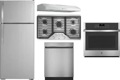 5 Piece Package Includes Refrigerator, Cooktop, Wall Oven, Hood And Dishwasher