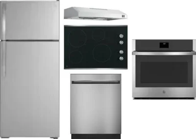 5 Piece Package Includes Refrigerator, Cooktop, Wall Oven, Hood And Dishwasher