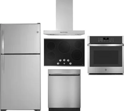 5 Piece Package Includes Refrigerator, Cooktop, Wall Oven, Hood And Dishwasher