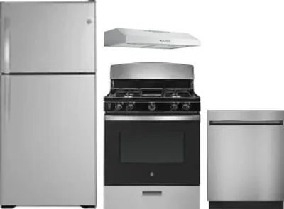 4 Piece Package Includes Refrigerator, Range, Hood And Dishwasher